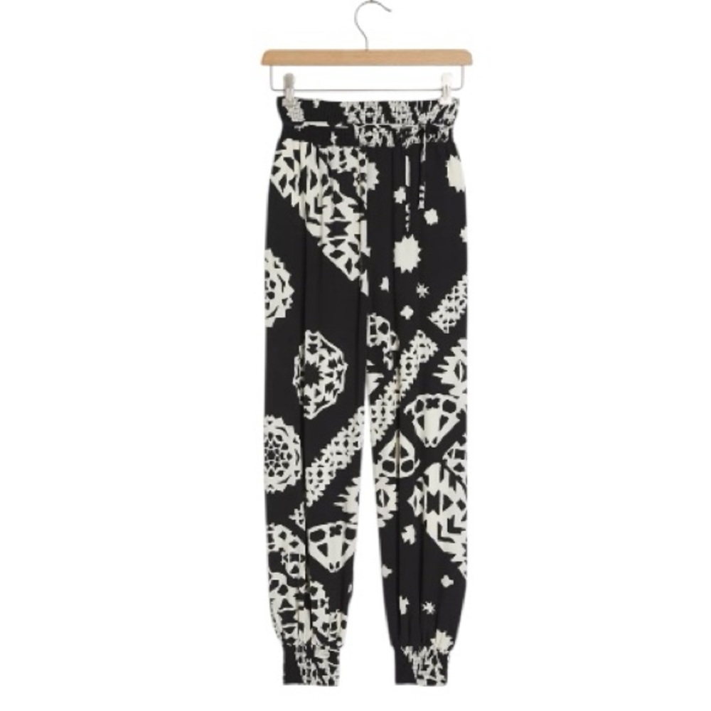 Anthropologie Aniya Black White Geometric Print High Waist Balloon Joggers - XS